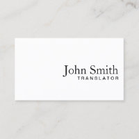 Minimal Plain White Translator Business Card