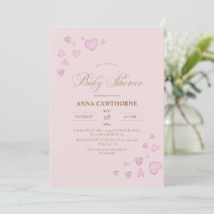Minimal Plush Pink Cute Hearts Baby Shower Invitation