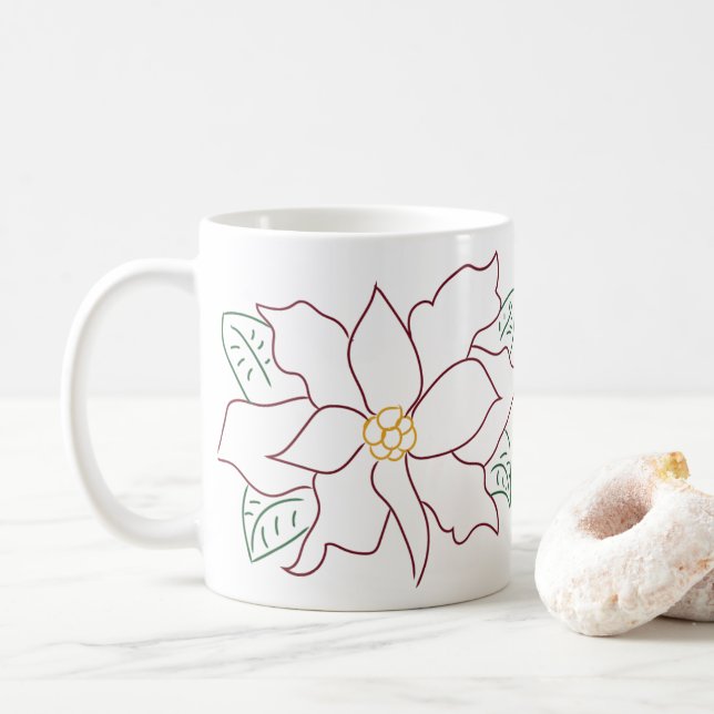Minimal Poinsettia Line Drawing Mug (With Donut)