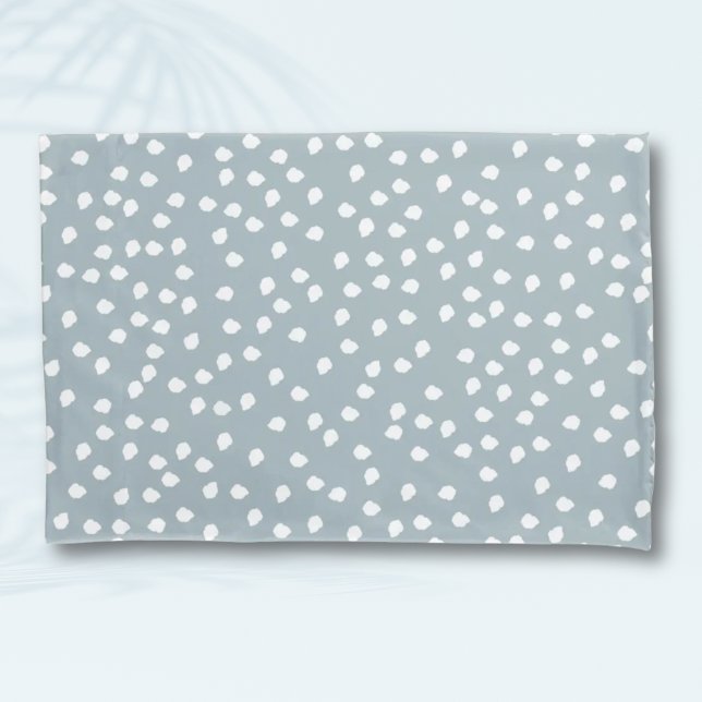 Minimal Polka Dot Gray Green and White Pillowcase (Minimalist Dalmatian Spots Simple Modern Cute Blue polka dot Pillowcase)
