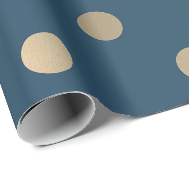 Minimal Polka Dots Blue Navy Gold Sepia Metal Faux Wrapping Paper (Roll Corner)
