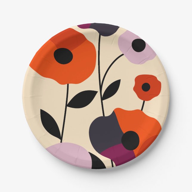Minimal Poppy Bloom Paper Plate (Front)