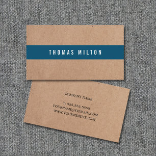 Minimal Printed Kraft Blue Stripe Consultant Business Card