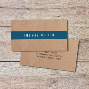 Minimal Printed Kraft Blue Stripe Consultant Business Card