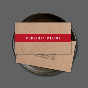 Minimal Printed Kraft Deep Red Stripe Consultant Business Card