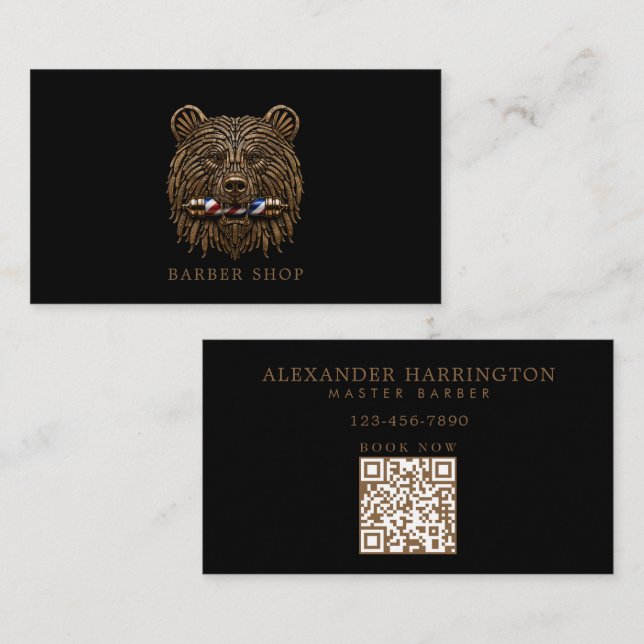 Minimal Professional Barber Shop Bronze Bear Business Card (Front/Back)