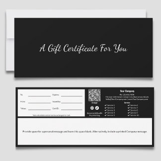 Minimal Professional Black White Gift Certificate