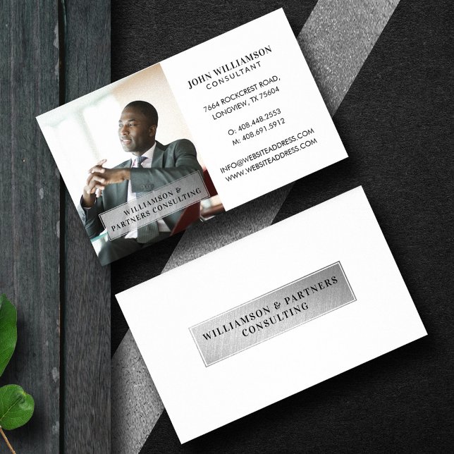 Minimal Professional Business Photo Silver Plaque Business Card (Minimal Professional Business Photo Silver Plaque Business Card)