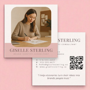 Minimal Professional Company Name Blush Pink Square Business Card
