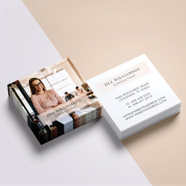 Minimal Professional Company Name & Business Photo Square Business Card (Creator Uploaded)