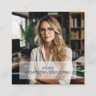 Minimal Professional Company Name & Business Photo Square Business Card
