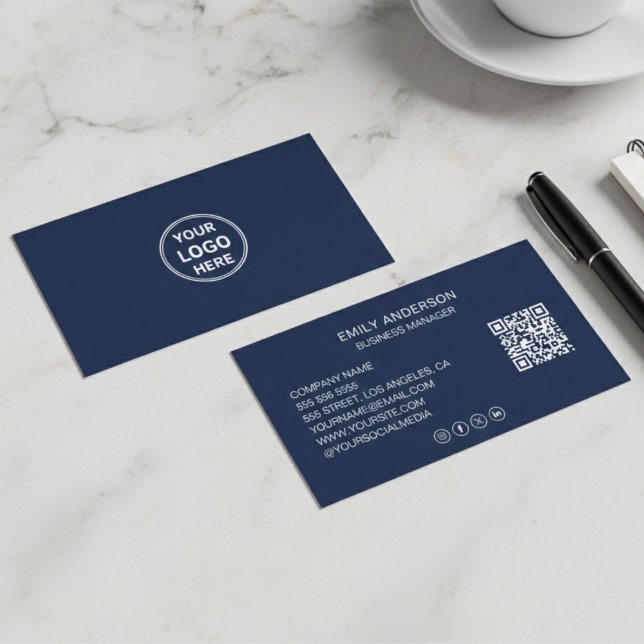 Minimal Professional Custom Logo QR Social Media Business Card (Minimal Professional Custom Logo QR Social Media Business Card)