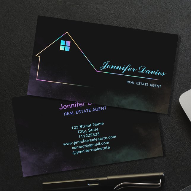 Minimal Professional Holographic Real Estate Agent Business Card (Creator Uploaded)