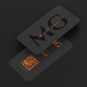 Minimal Professional Initials Black Orange  Business Card