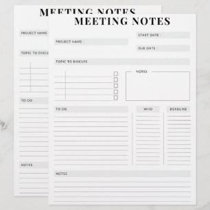 Minimal Professional Meeting Notes Planner Custom Letterhead