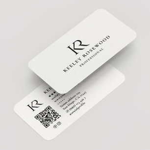 Minimal Professional Monogram KR Initials White Business Card