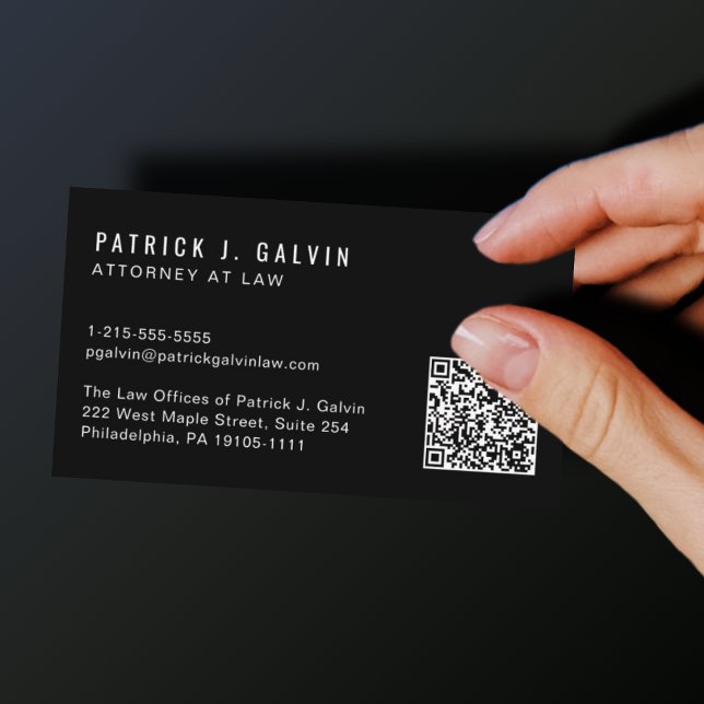 Minimal Professional QR Code Black Business Card (Creator Uploaded)