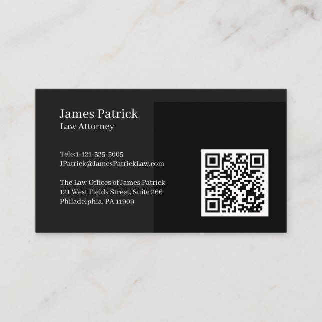 Minimal Professional QR Code Black Business Card (Front)