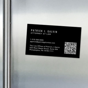 Minimal Professional QR Code Black Magnetic Business Card
