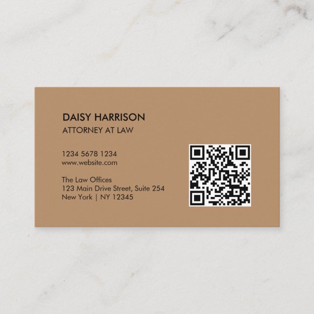 Minimal Professional QR Code Light Brown Business Card (Front)