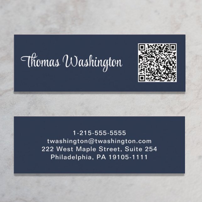 Minimal Professional QR Code Stylish Script Blue Mini Business Card (Creator Uploaded)