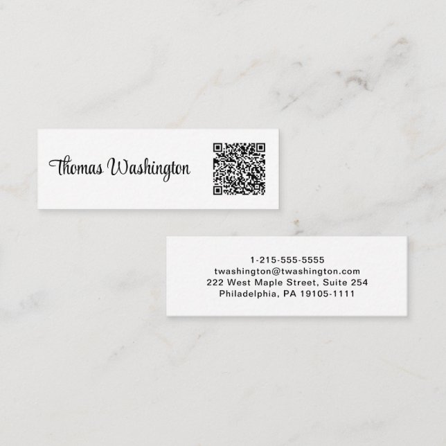 Minimal Professional QR Code Stylish Script Mini Business Card (Front/Back)