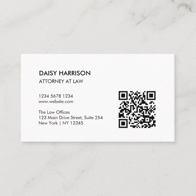 Minimal Professional QR Code White Business Card (Front)