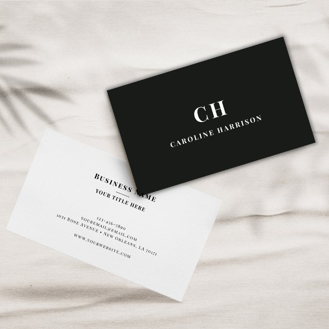 Minimal Professional Simple Monogram Black Business Card (Creator Uploaded)