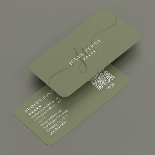 Minimal Professional Therapist Monogram Script  Business Card