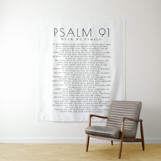 Minimal Psalm 91 Verse Over My Family Christian  Tapestry (In Situ)