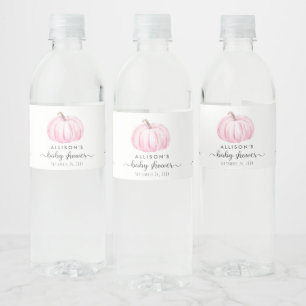 Minimal Pumpkin Watercolor Cute Baby Girl Shower Water Bottle Label