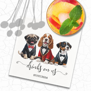 Minimal Puppies Trio Drinks On Us Dog Wedding Napkin