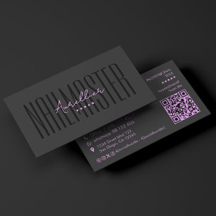 Minimal Purple Black Nail Tech Lashes Makeup Business Card