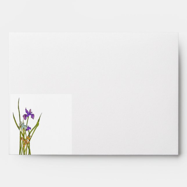 Minimal Purple & Blue Iris Watercolor Wedding Envelope (Front)