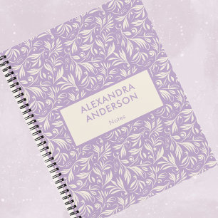 Minimal Purple Botanical Leaves Pattern  Notebook