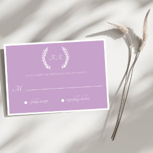 Minimal Purple Floral Monogram Wedding RSVP Card