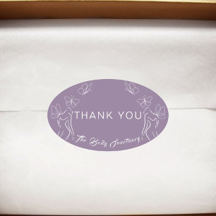 Minimal Purple Logo Women Body Care Thank You  Oval Sticker