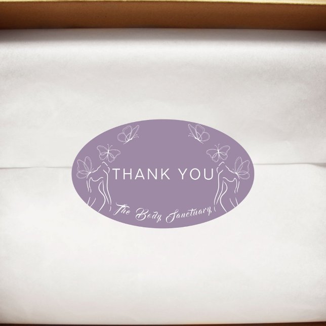 Minimal Purple Logo Women Body Care Thank You  Oval Sticker (Creator Uploaded)