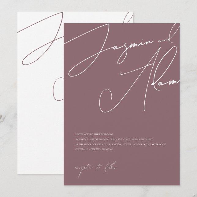 Minimal Purple Script Typography Wedding Invitation (Front/Back)