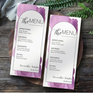 Minimal Purple Watercolor Script Wedding Menu