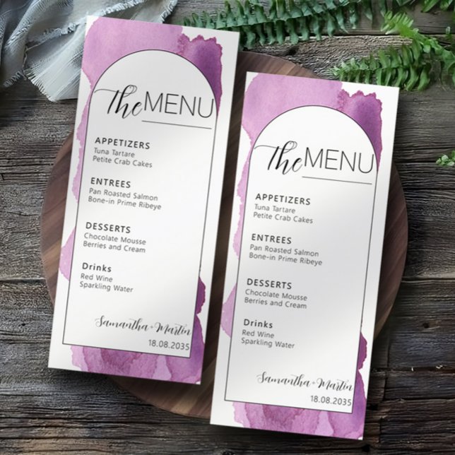 Minimal Purple Watercolor Script Wedding Menu (Creator Uploaded)