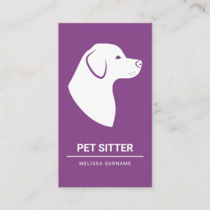 Minimal Purple & White Dog Silhouette - Pet Sitter Business Card