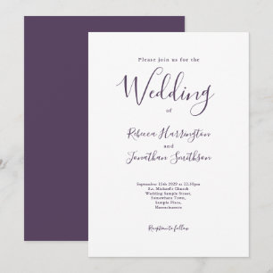 Minimal Purple White Modern Wedding Invitation