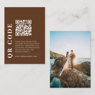 Minimal QR Code Dark Brown Wedding Detail Photo Enclosure Card