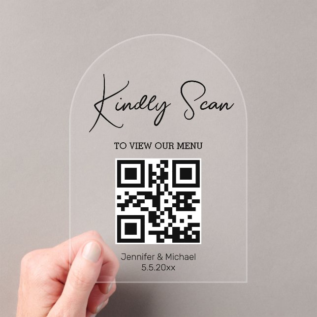 minimal qr code digital menu wedding arch  acrylic invitations (Insitu (Handheld))