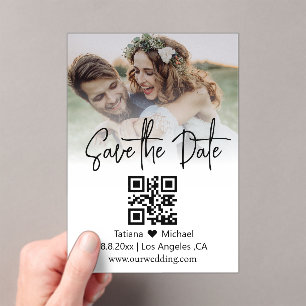 minimal qr code faded photo save the date  acrylic invitations