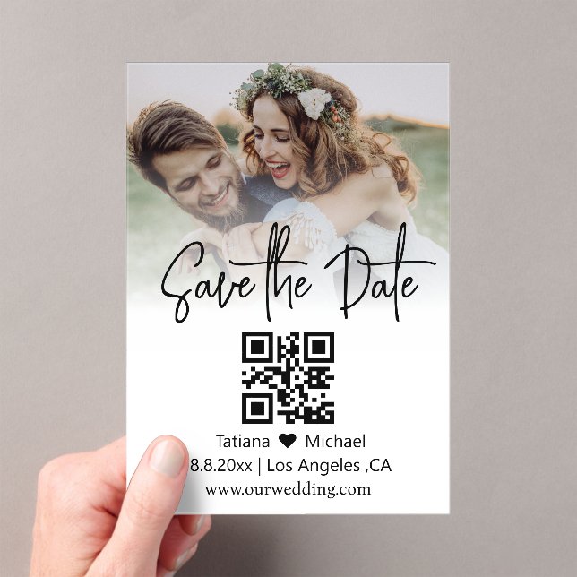 minimal qr code faded photo save the date  acrylic invitations (Insitu (Handheld))