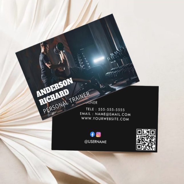Minimal QR Code | Personal Trainer Fitness Photo  Business Card (Minimal QR Code  Personal Trainer Fitness Photo Business Card)