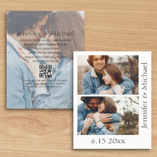 minimal qr code rsvp 3 photos wedding invitation