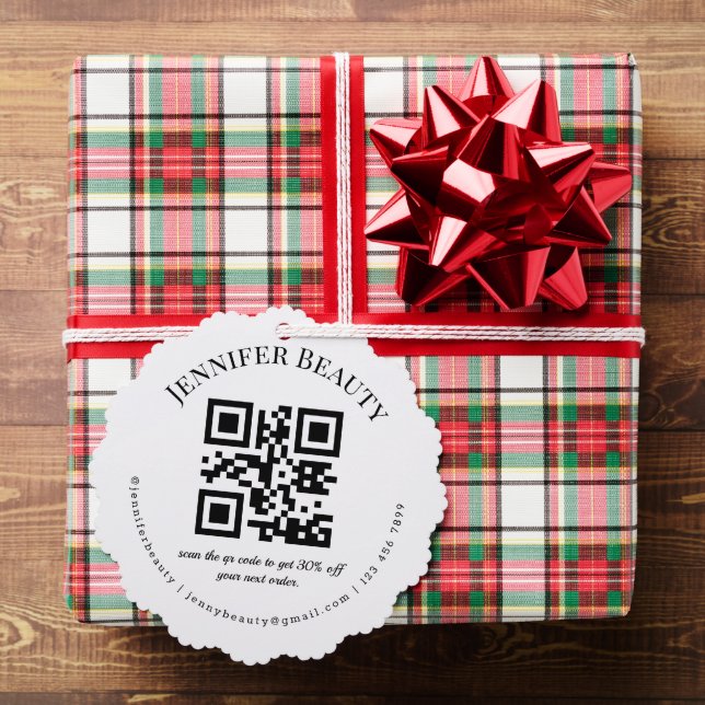 minimal qr code small business beauty salon trendy tree decoration card (Insitu (Gift))